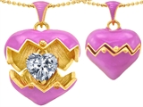 Original Star K™ Puffed Pink Enamel Heart Pendant with December Birthstone Genuine White Topaz Surprise Inside