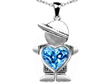 Original Star K™ Little Boy Holding 8mm Heart Mother Birthstone Pendant with Genuine Blue Topaz