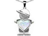 Original Star K™ Little Boy Holding 8mm Heart Mother Birthstone Pendant Created Opal