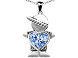 Original Star K™ Little Boy Holding 8mm Heart Mother Birthstone Pendant Simulated Aquamarine
