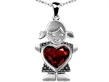 Original Star K™ Little Girl Holding 8mm Heart Mother Birthstone Pendant with Genuine Garnet