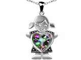 Original Star K™ Little Girl Holding 8mm Heart Mother Birthstone Pendantwith Genuine Mystic Topaz