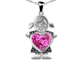 Original Star K™ Little Girl Holding 8mm Heart Mother Birthstone Pendant Created Pink Sapphire