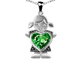Original Star K™ Little Girl Holding 8mm Heart Mother Birthstone Pendant With Simulated Emerald