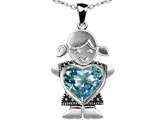 Original Star K™ Little Girl Holding 8mm Heart Mother Birthstone Pendant Simulated Aquamarine