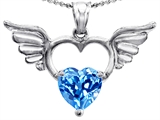 Original Star K™ Wings Of Love Birthstone Pendant with Genuine 8mm Heart Shape Blue Topaz