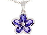 Tommaso Design™ .85 inch long Flower Pendant made with one Diamond and Genuine Pear Shape Iolite.