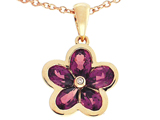 Tommaso Design™ .85 inch long Flower Pendant made with one Diamond and Genuine Pear Shape Rhodolite Garnet.