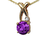 Tommaso Design™ X Shape Designer Inspired Pendant with Diamond and Genuine Checkerboard Cut Amethyst