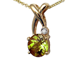 Tommaso Design™ X Shape Designer Inspired Pendant with Diamond and Genuine Checkerboard Cut Peridot