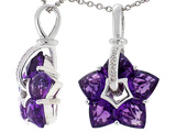Tommaso Design™ 1inch long Designer Flower Pendant made with Diamonds and Genuine Custom Cut Amethyst.