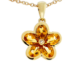 Tommaso Design™ .85 inch long Flower Pendant made with one Diamond and Genuine Pear Shape Citrine.