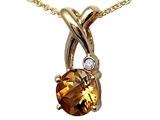 Tommaso Design™ X Shape Designer Inspired Pendant with Diamond and Genuine Checkerboard Cut Citrine