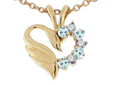 Tommaso Design™ Heart Shaped Love Swan Pendant with Genuine Aquamarine and Diamonds.