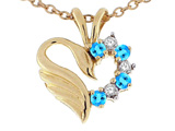 Tommaso Design™ Heart Shaped Love Swan Pendant with Genuine Blue Topaz and Diamonds.