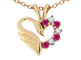 Tommaso Design™ Heart Shaped Love Swan Pendant with Genuine Ruby and Diamonds