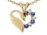Tommaso Design™ Heart Shaped Love Swan Pendant with Genuine Sapphire and Diamonds.