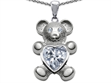 Original Star K™ Love Bear Holding Birthstone of April Genuine Heart Shape White Topaz
