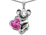 Original Star K™ Love Bear Hugging 8mm Heart Shape Created Pink Sapphire