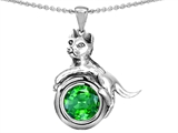 Original Star K™ Cat Lover Pendant with May Birthstone Round 6mm Simulated Emerald