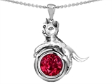 Original Star K™ Cat Lover Pendant with July Birthstone Round 7mm Created Ruby