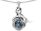Original Star K™ Cat Lover Pendant with Genuine Round 6mm Mystic Rainbow Topaz