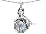 Original Star K™ Cat Lover Pendant with April Birthstone Genuine White Topaz