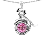 Original Star K™ Dog Lover Pendant with September Birthstone Round 7mm Created Pink Sapphire