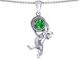 Original Star K™ Cat Lover Pendant with May Birthstone Round 7mm Simulated Emerald