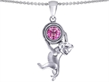 Original Star K™ Cat Lover Pendant with September Birthstone Round 7mm Created Pink Sapphire