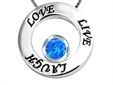 Original Star K™ Live/Love/Laugh Circle of Life Pendant with October Birthstone Round 7mm Created Blue Opal