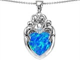 Original Star K™ Large Loving Mother Twins Family Pendant With 12mm Created Heart Shape Blue Opal