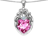 Original Star K™ Large Loving Mother Twin Family Pendant With 12mm Heart Created  Pink Sapphire