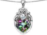 Original Star K™ Large Loving Mother Twins Family Pendant With 12mm Heart Mystic Rainbow Topaz