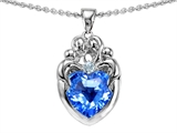 Original Star K™ Loving Mother Twins Family Pendant With Genuine 8mm Heart Blue Topaz