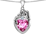 Original Star K™ Large Loving Mother Father With Child Family Pendant 12mm Heart Created Pink Sapphire