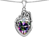 Original Star K™ Large Loving Mother Father With Child Family Pendant with 12mm Heart Shape Mystic Topaz