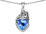 Original Star K™ Loving Mother And Father With Child Family Pendant With 8mm Genuine Heart Shape Blue Topaz
