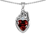 Original Star K™ Loving Mother And Father With Child Family Pendant With Genuine Heart Shape Garnet