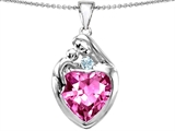 Original Star K™ Large Loving Mother With Child Family Pendant with 12mm Heart Created Pink Sapphire