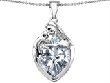 Original Star K™ Large Loving Mother With Child Family Pendant with Genuine 12mm Heart White Topaz