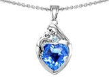 Original Star K™ Loving Mother With Child Family Pendant With Genuine 8mm Heart Shape Blue Topaz