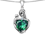 Original Star K™ Large Loving Mother With Child Pendant With 12mm Heart Shape Simulated Emerald