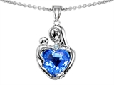 Original Star K™ Loving Mother With Child Hugging Pendant With Genuine 8mm Heart Shape Blue Topaz