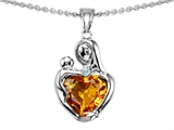 Original Star K™ Loving Mother With Child Hugging Pendant With Genuine Heart Shape Citrine