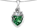 Original Star K™ Large Loving Mother Twin Children Pendant With Simulated 12mm Heart Shape Emerald
