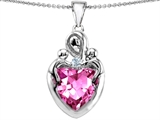 Original Star K™ Large Loving Mother Twin Childres Pendant with 12mm Heart Created Pink Sapphire