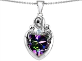 Original Star K™ Large Loving Mother Twin Children Pendant with 12mm Heart Mystic RainbowTopaz