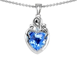 Original Star K™ Loving Mother Twin Children Pendant With Genuine 8mm Heart Shape Blue Topaz