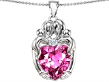 Original Star K™ Large Loving Mother Twins Family Pendant With 12mm Heart Shape Created Pink Sapphire